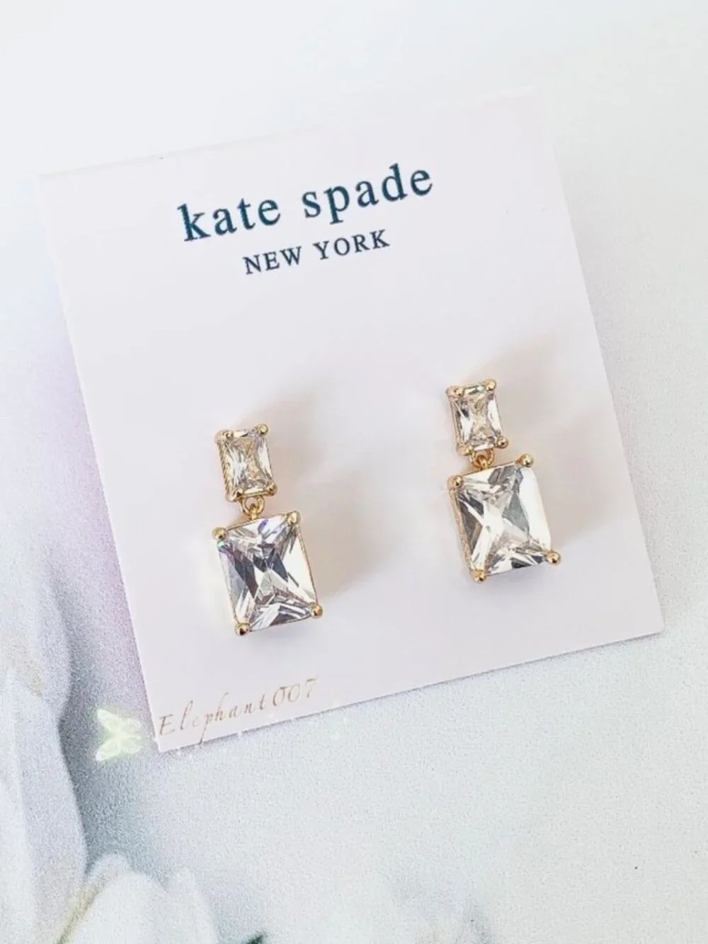 Kate Spade New York Crystal Drop Earrings Gold Tone Double Rectangle Earrings